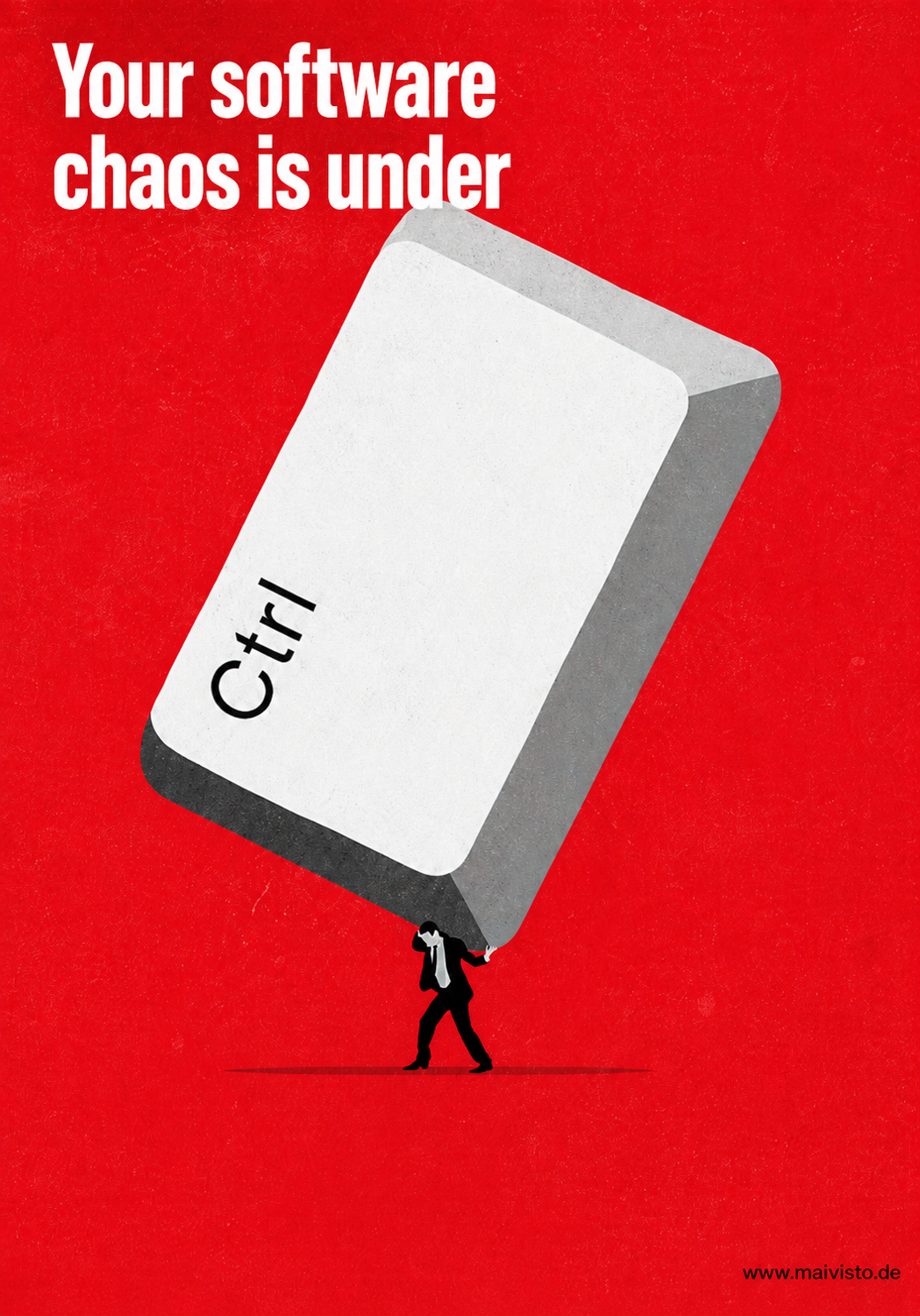 Póster rojo sobre controlar el caos del software